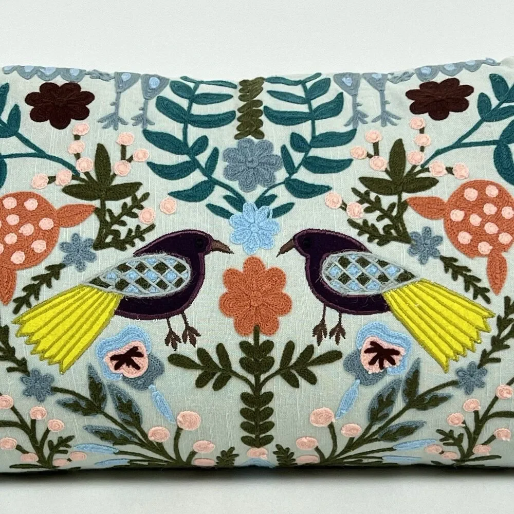 Elle Tahari Home Embroidered Pillow & Insert Rectangular Birds Florals 14